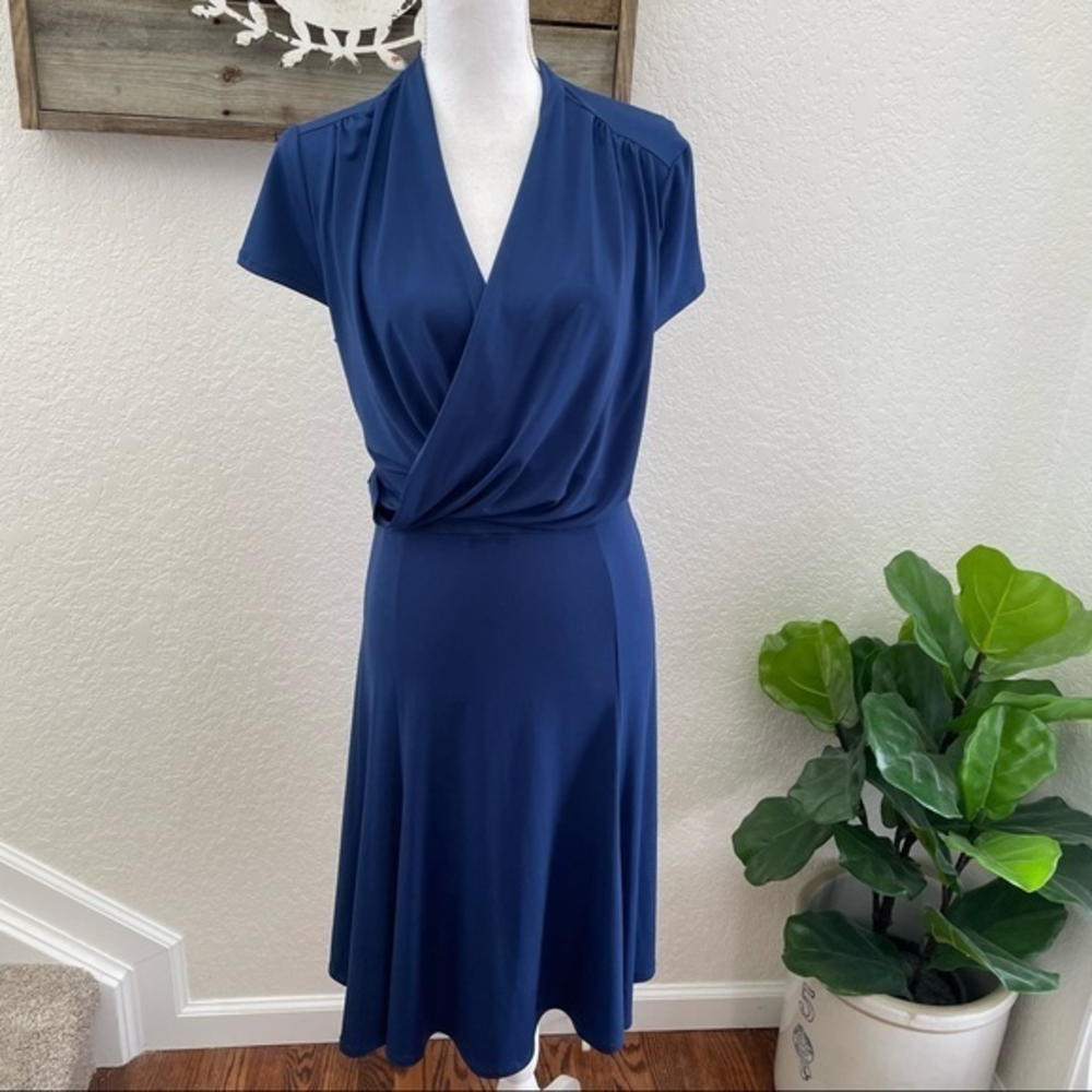 Bcbgmaxazria Lee blue faux wrap dress career special occasion size Large‎